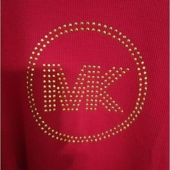 Michael Michael Kors Women's Rhinestone-Logo Waffle-Knit Top - Crimson, NWT SZ L - Picture 5 of 6